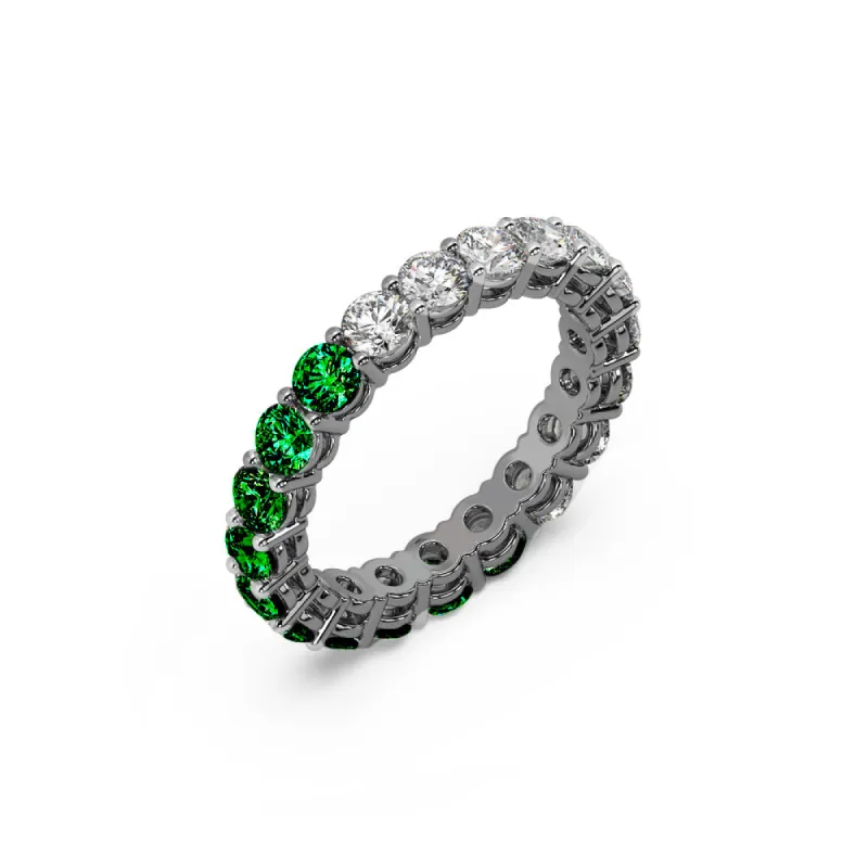 Half and Half Emerald and Diamond Black Rhodium Eternity Band sold by Meira T