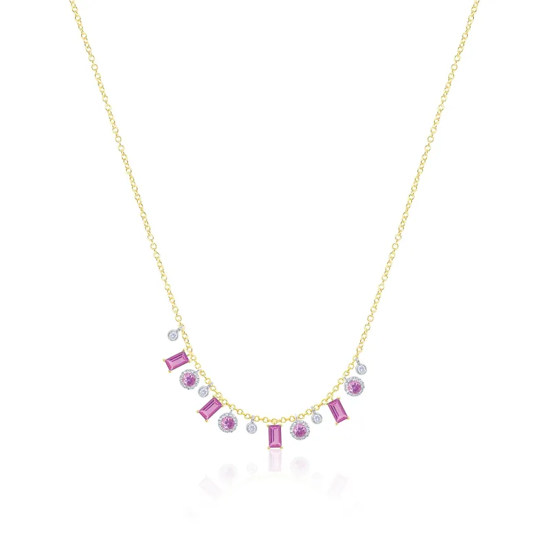 14kt Yellow Gold Diamond and Pink Sapphire Gemstone Necklace sold by Meira T