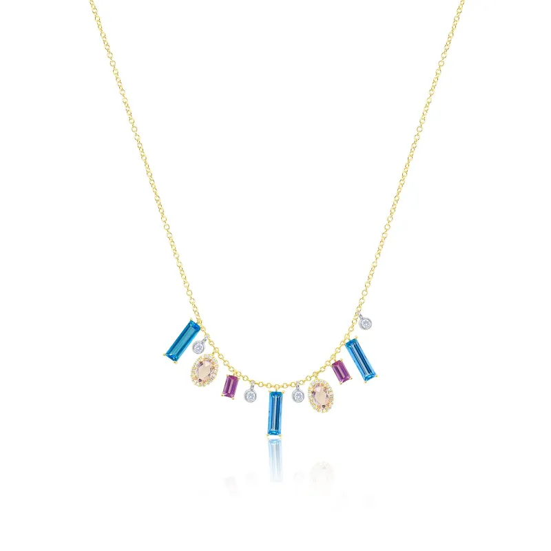 14kt Yellow Gold Diamond and Multicolor Gemstone Necklace made by Meira T