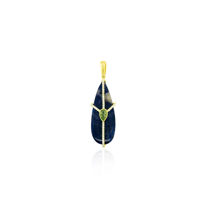 Yellow Gold Sodalite and Peridot Diamond Charm sold by Meira T