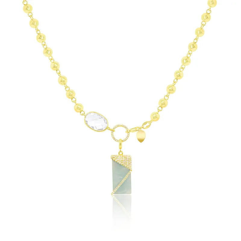 14kt Yellow Gold White Topaz and Aquamarine Ball Chain Charm Necklace sold by Meira T