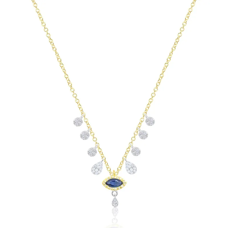 Yellow Gold Blue Sapphire Evil Eye Necklace made by Meira T