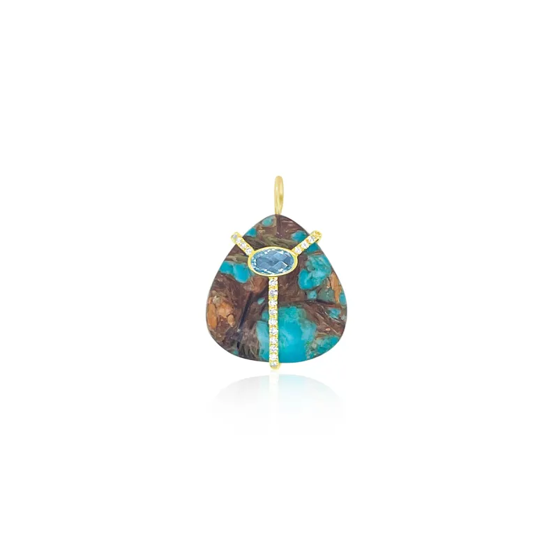 Yellow Gold Turquoise Charm Blue Topaz Charm made by Meira T