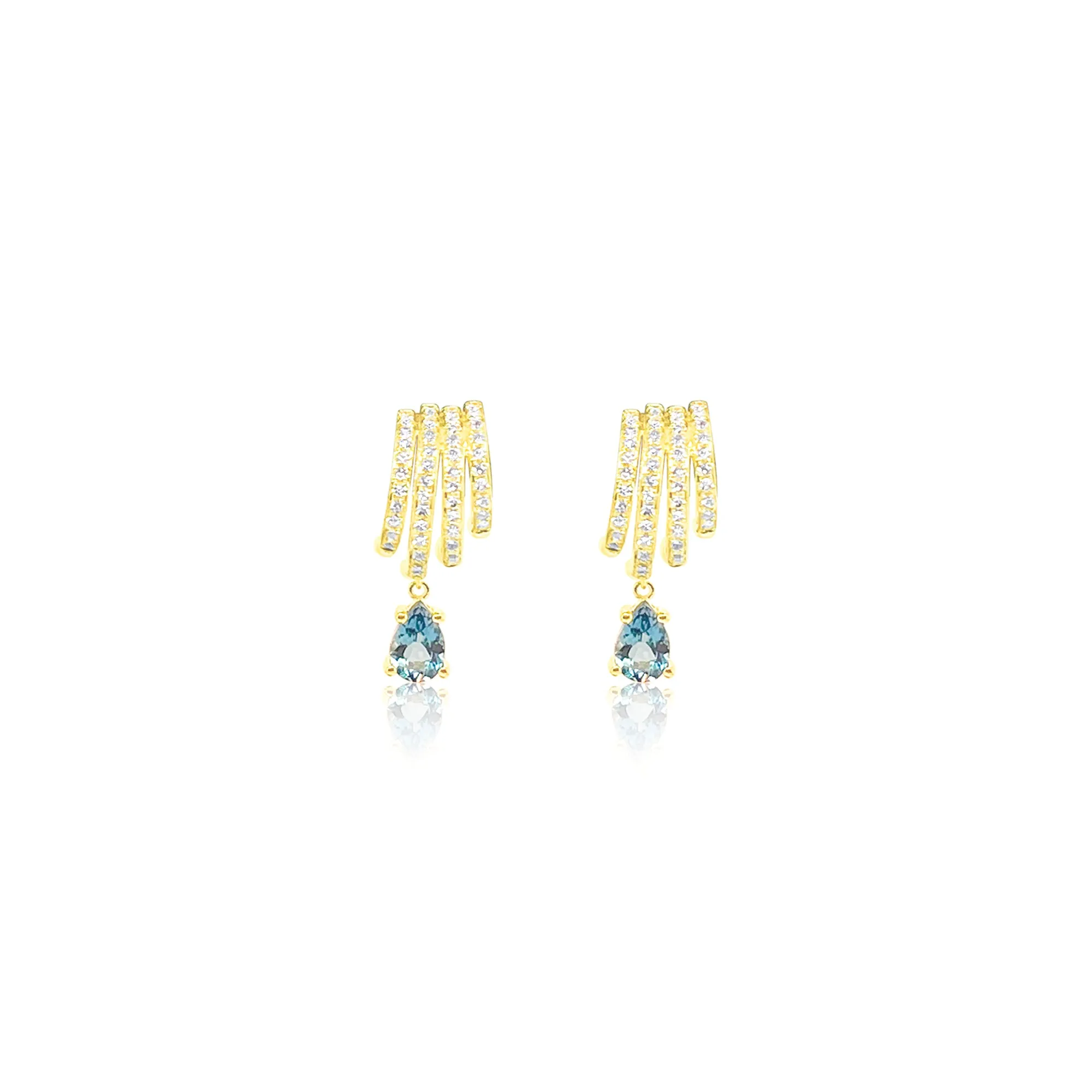 14kt Yellow Gold Diamond and Blue Topaz Drop Hoops sold by Meira T