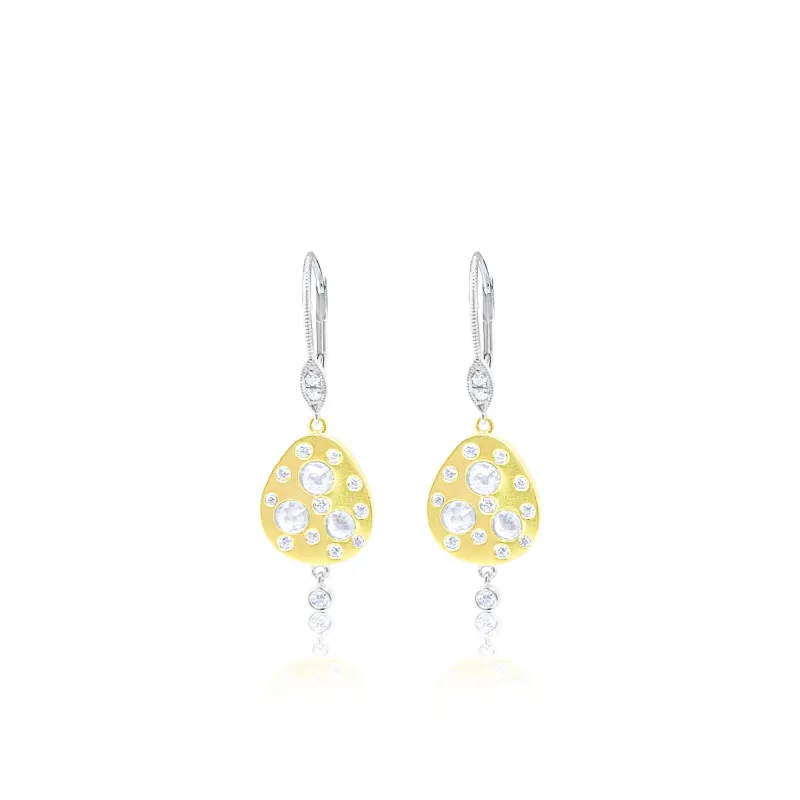 14kt Two Toned Gold Diamond Drop Earrings made by Meira T