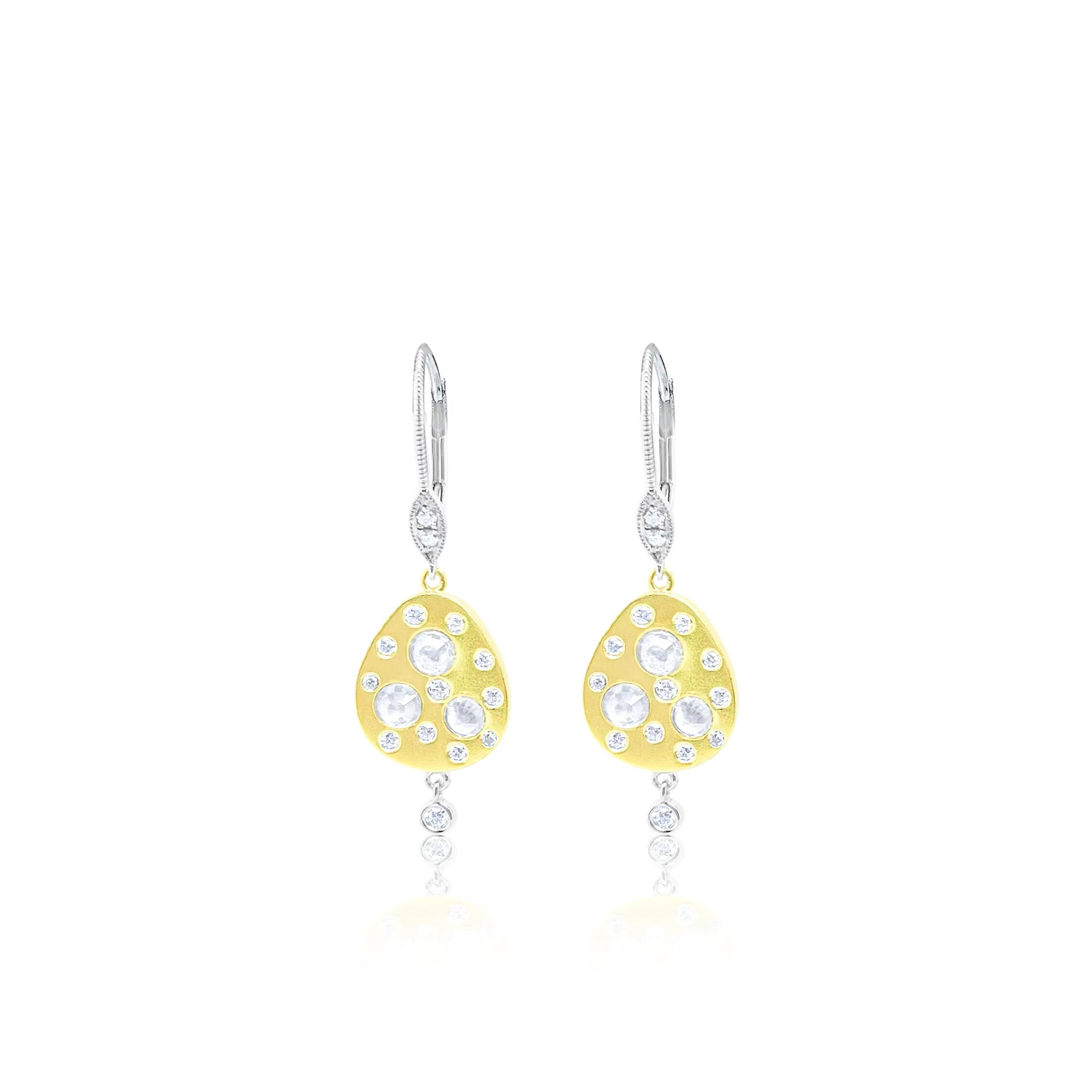 14kt Two Toned Gold Diamond Drop Earrings sold by Meira T