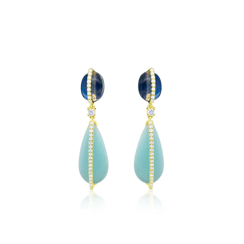 14kt Yellow Gold Moonstone and Diamond Gemstone Earrings sold by Meira T