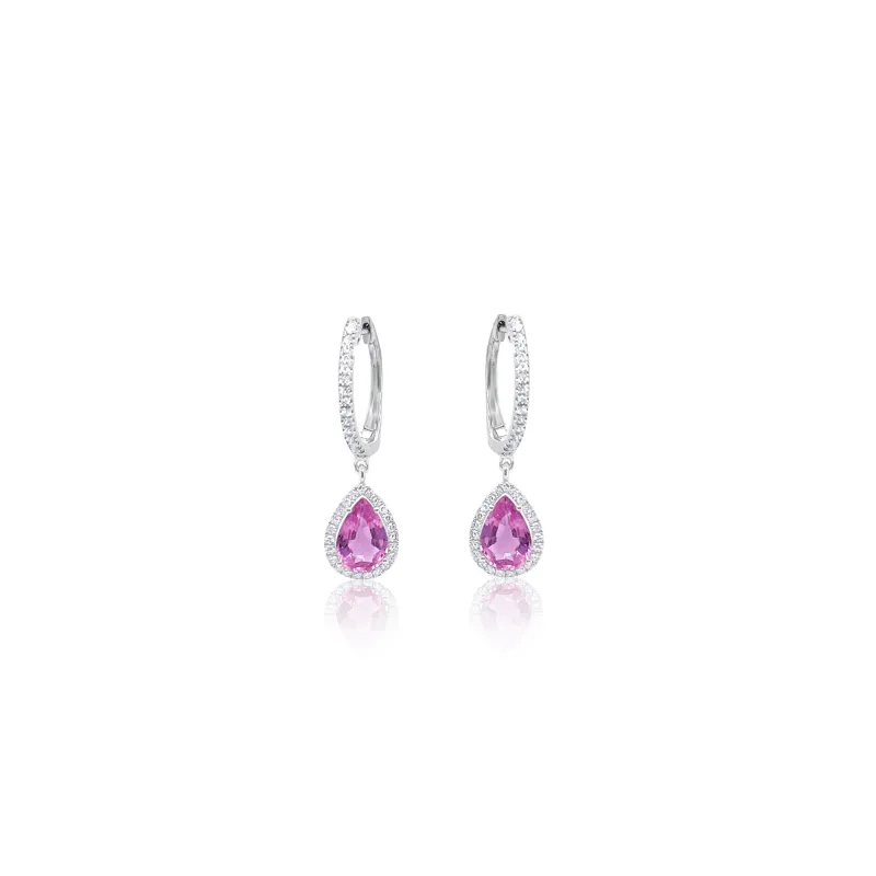 14kt White Gold Pink Sapphire and Diamond Teardrop Earrings sold by Meira T