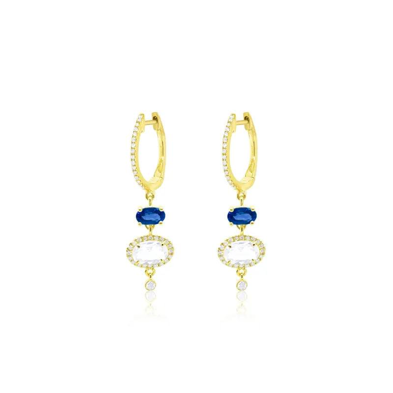 14kt Yellow Gold White and Blue Sapphire and Diamond Earrings sold by Meira T