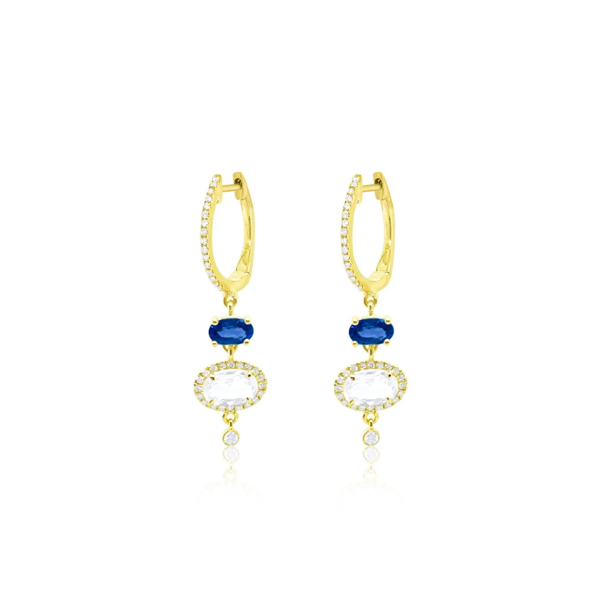 14kt Yellow Gold White and Blue Sapphire and Diamond Earrings sold by Meira T