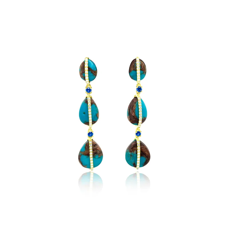 14kt Yellow Gold Diamond and Turquoise with Blue Sapphire Drop Earrings sold by Meira T