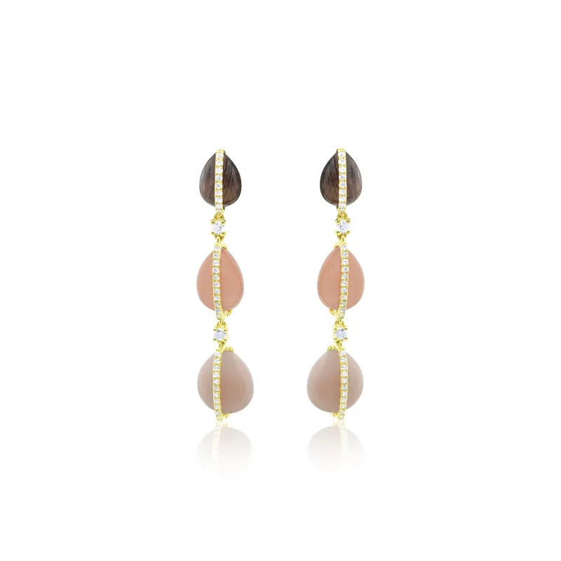 14kt Yellow Gold Pink Moonstone and Diamond Drop Earrings sold by Meira T