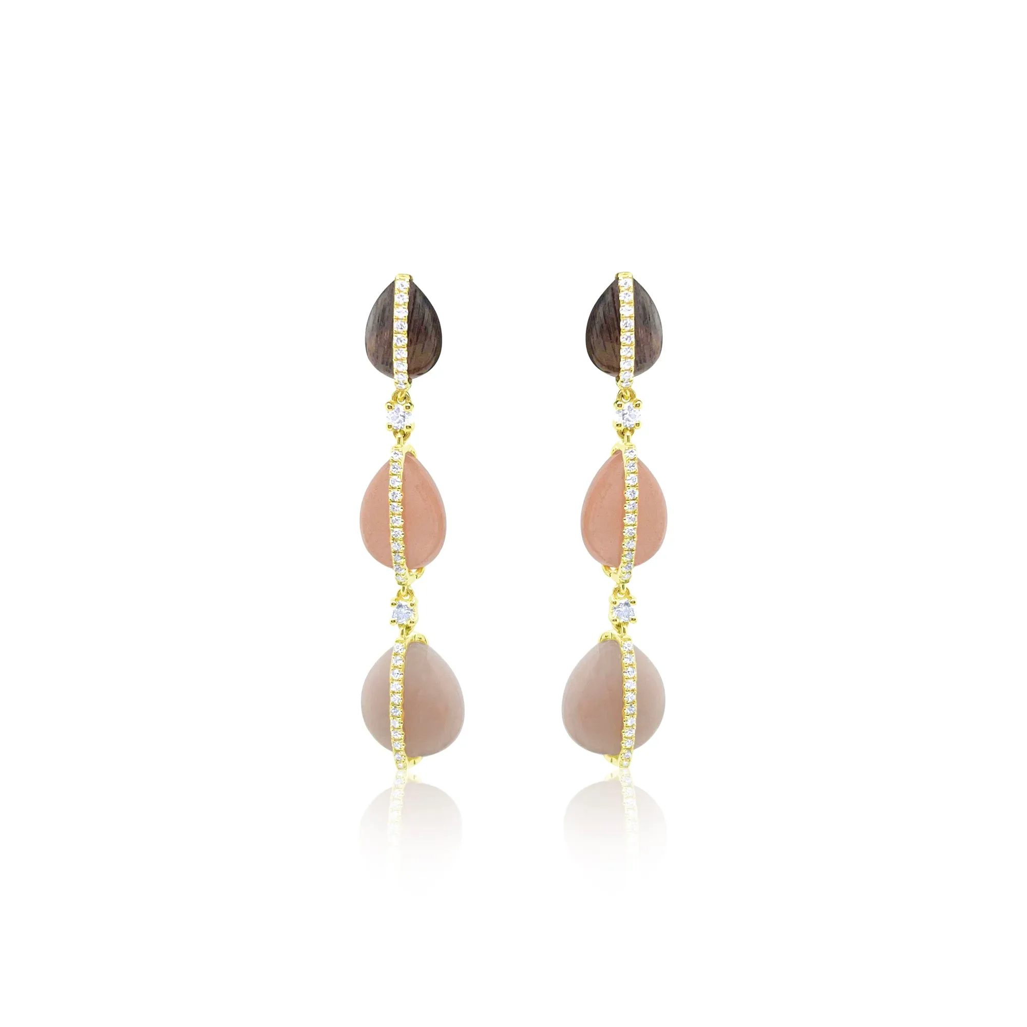 14kt Yellow Gold Pink Moonstone and Diamond Drop Earrings sold by Meira T