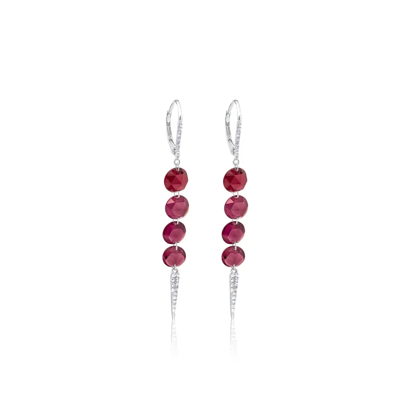 14kt White Gold Diamond and Ruby Drop Earrings made by Meira T