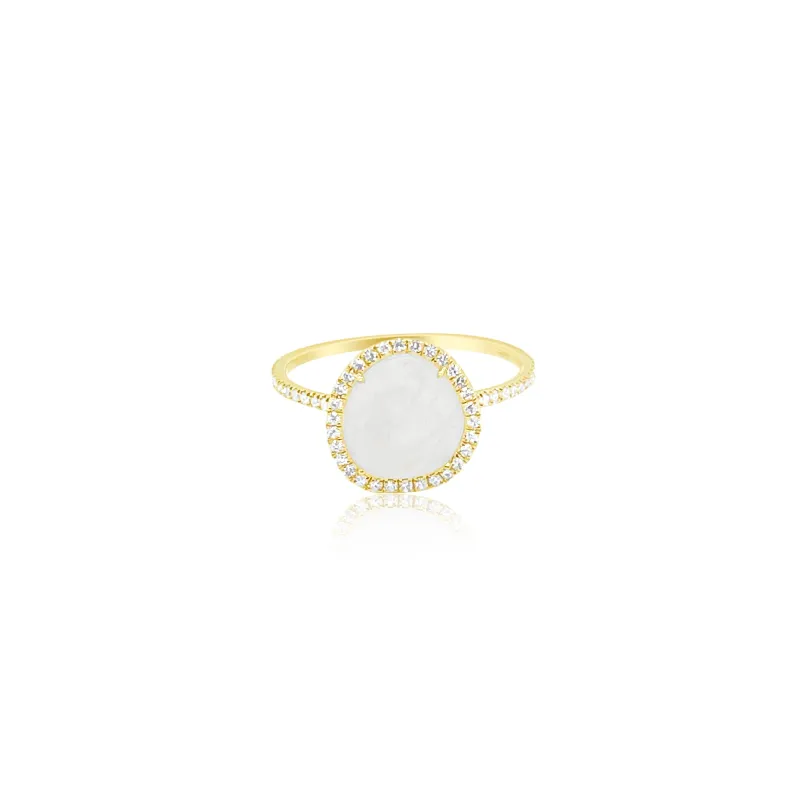 14kt Yellow Gold Rainbow Moonstone and Diamond Ring made by Meira T