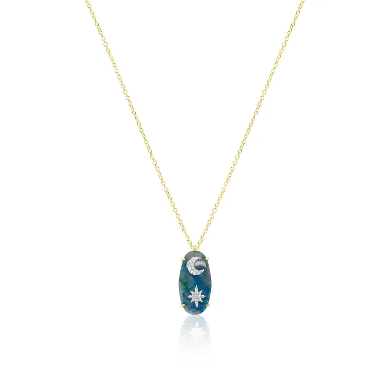 14kt Yellow Gold Azurite and Diamond Pendant Necklace made by Meira T