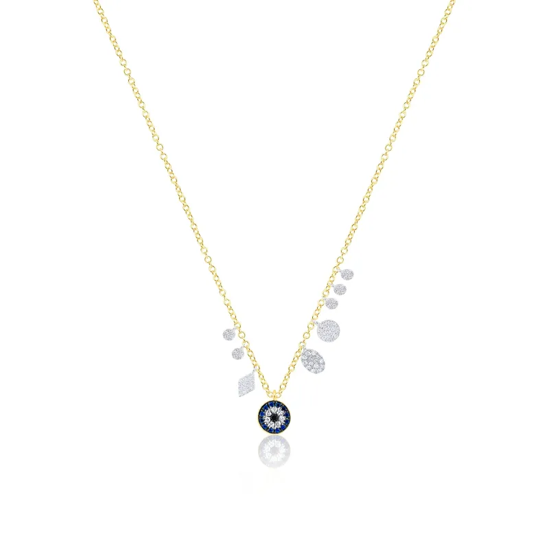 14kt Yellow Gold Diamond and Sapphire Evil Eye Necklace sold by Meira T