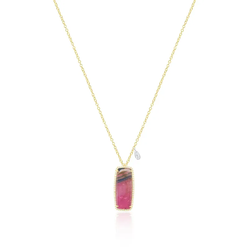 14kt Yellow Gold Diamond and Tourmaline White Onyx Pendant Necklace sold by Meira T
