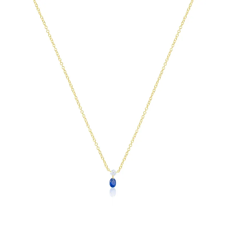 14kt Yellow Gold Diamond and Sapphire Stone Necklace sold by Meira T