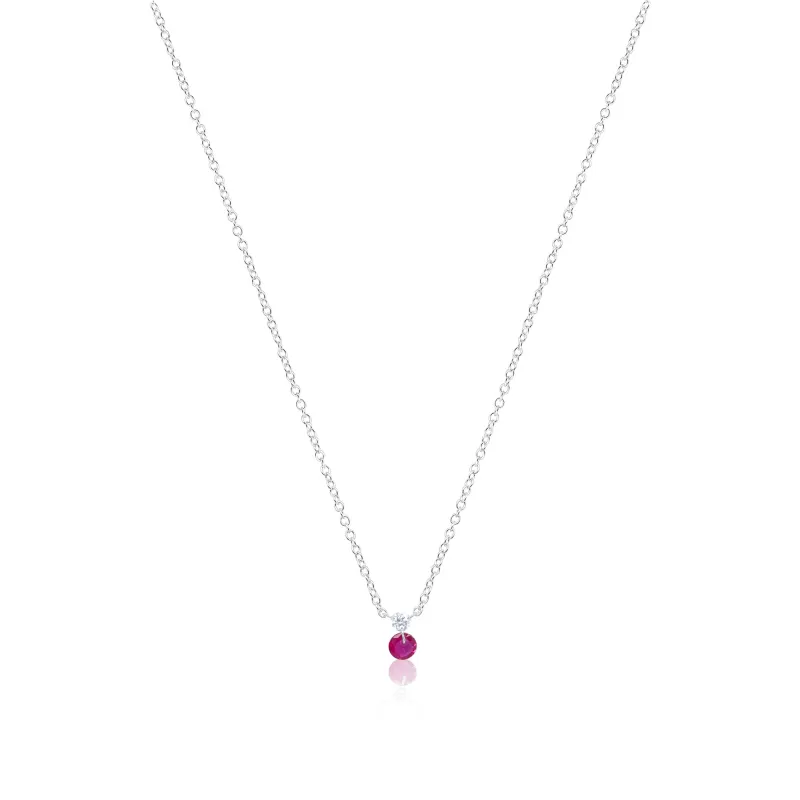 14kt White Gold Diamond and Ruby Stone Necklace sold by Meira T