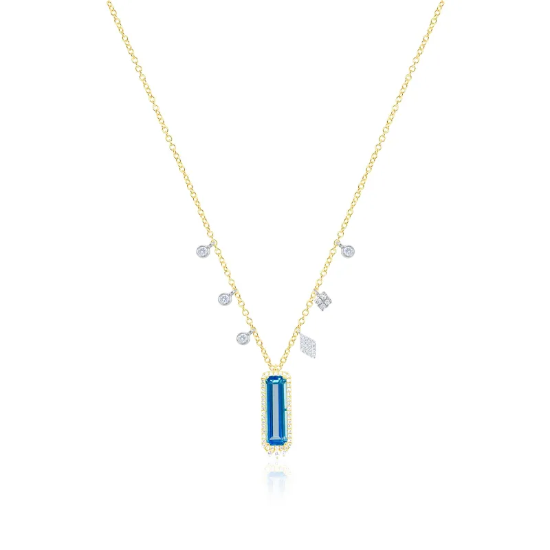 14kt Yellow Gold Diamond and Blue Topaz Pendant Necklace sold by Meira T