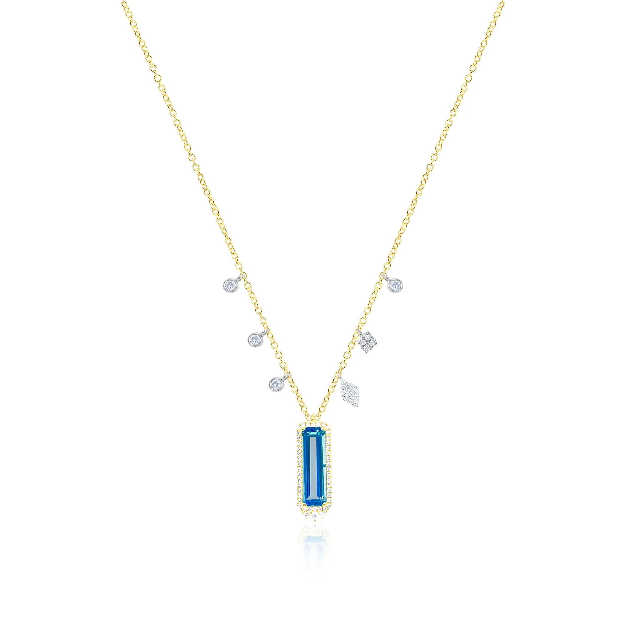 14kt Yellow Gold Diamond and Blue Topaz Pendant Necklace sold by Meira T