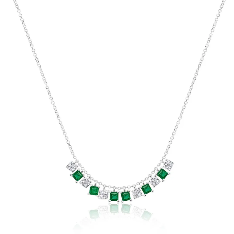 14kt White Gold Diamond and Emerald Fringe Necklace made by Meira T