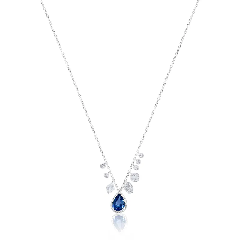 14kt White Gold Diamond and Blue Sapphire Charm Necklace sold by Meira T