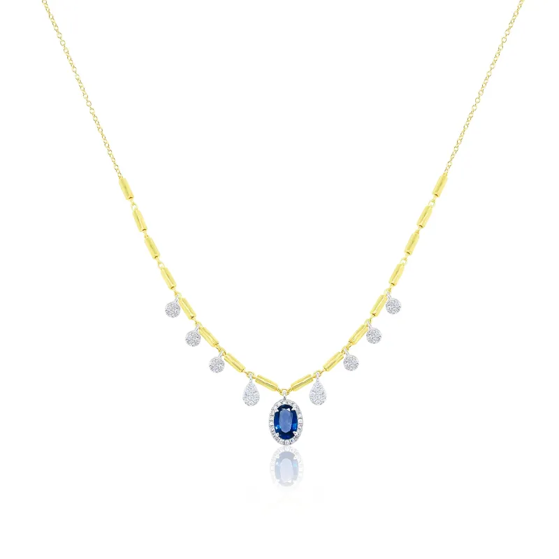 14kt Yellow Gold Diamond and Blue Sapphire Charm Necklace sold by Meira T