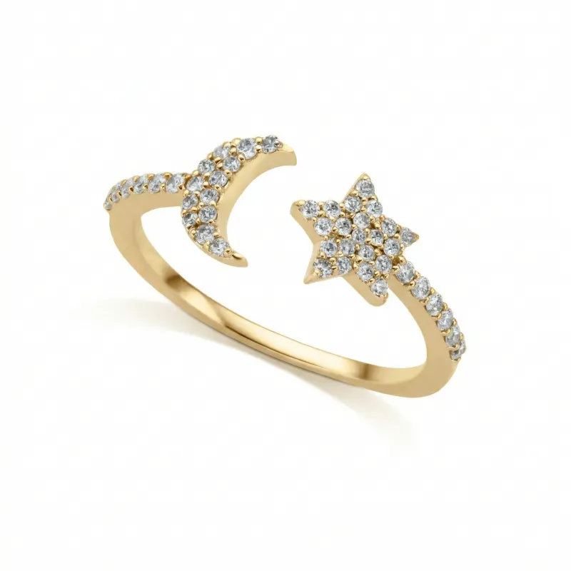 14kt Yellow Gold Diamond Open Moon And Star Ring made by Meira T