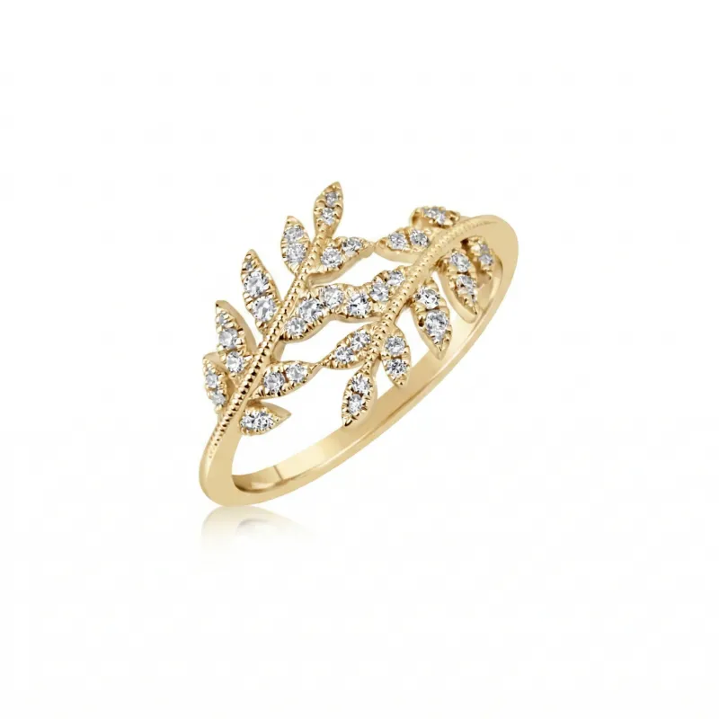Yellow Gold Leaf and Diamonds Ring made by Meira T