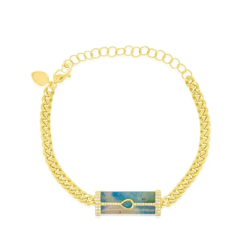 14kt Yellow Gold Azurite with Diamond and Blue Topaz Chain Bracelet made by Meira T