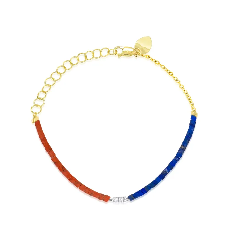14kt Yellow Gold Lapis and Carnelian Beaded Bracelet made by Meira T