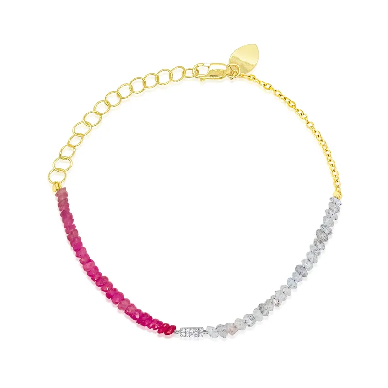 14kt Yellow Gold Pink Sapphire and Labradorite Beaded Bracelet made by Meira T