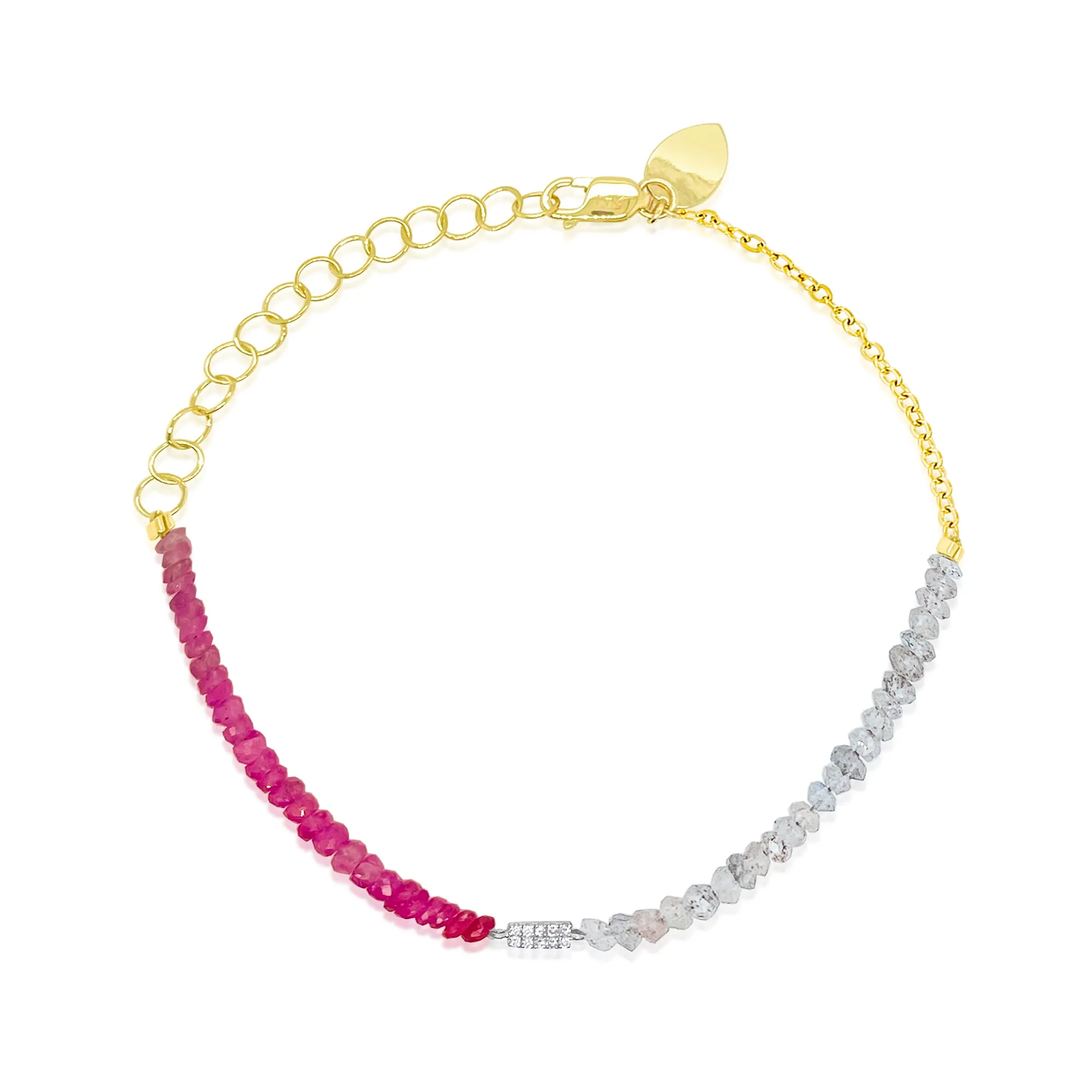 14kt Yellow Gold Pink Sapphire and Labradorite Beaded Bracelet sold by Meira T