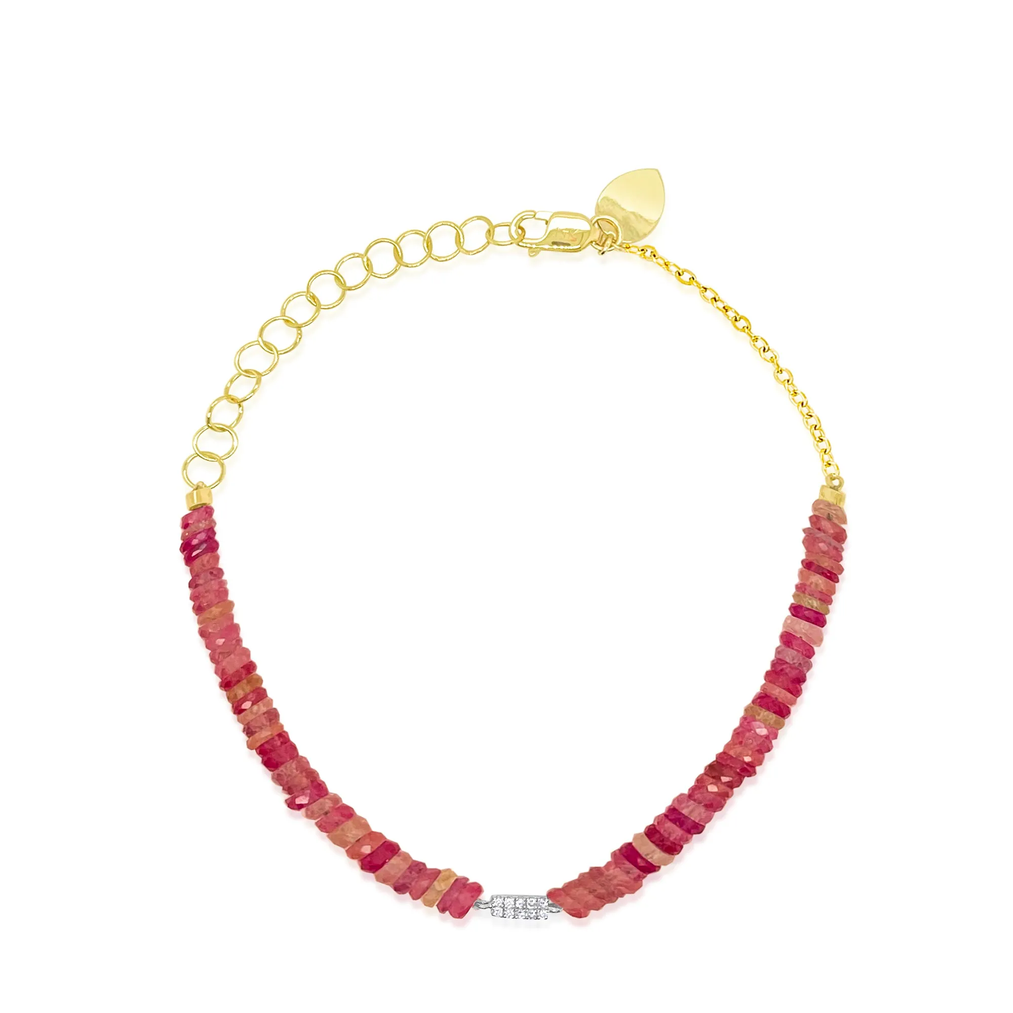 14kt Yellow Gold Diamond and Pink Bead Bracelet sold by Meira T