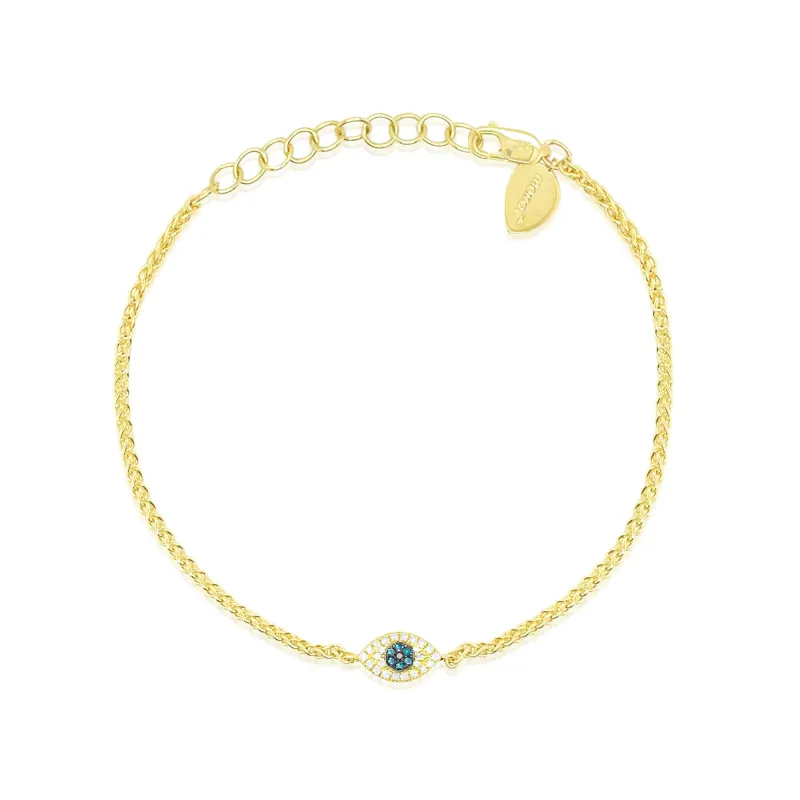 14kt Yellow Gold and Blue Diamond Evil Eye Bracelet made by Meira T