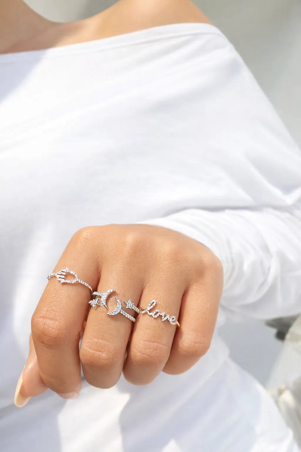 14kt White Gold Diamond Moon and Stars Ring sold by Meira T product image thumbnail 2