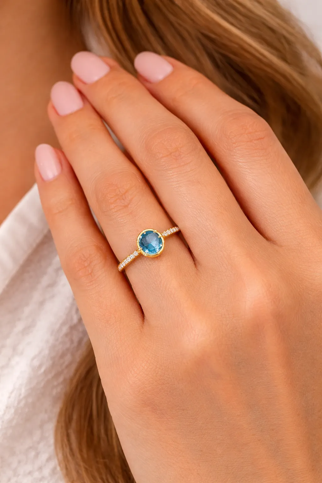 14kt Yellow Gold Blue Topaz and Diamond Ring sold by Meira T product image thumbnail 2