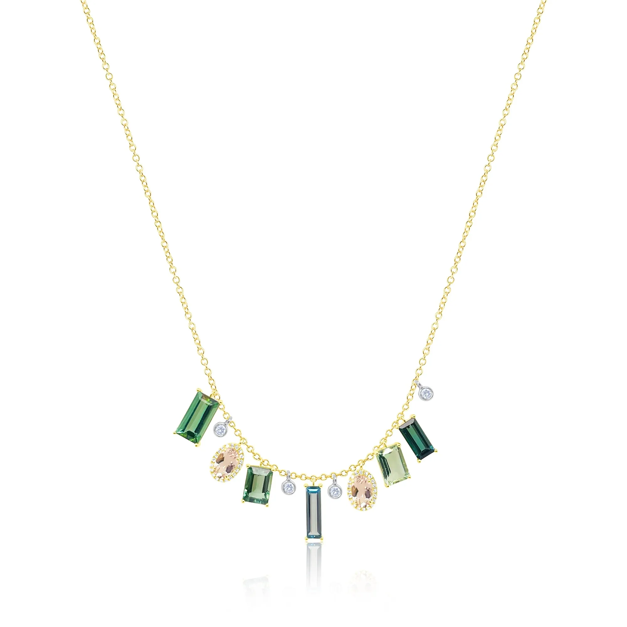 14kt Yellow Gold Tourmaline and Morganite Diamond Fringe Necklace sold by Meira T