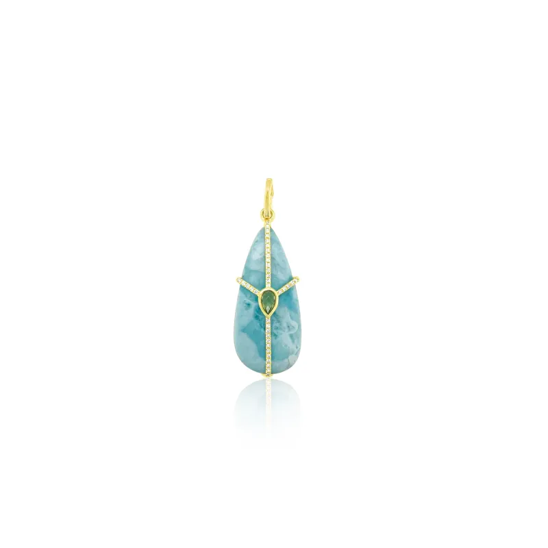 14kt Yellow Gold Larimar with Peridot and Diamond Charm sold by Meira T