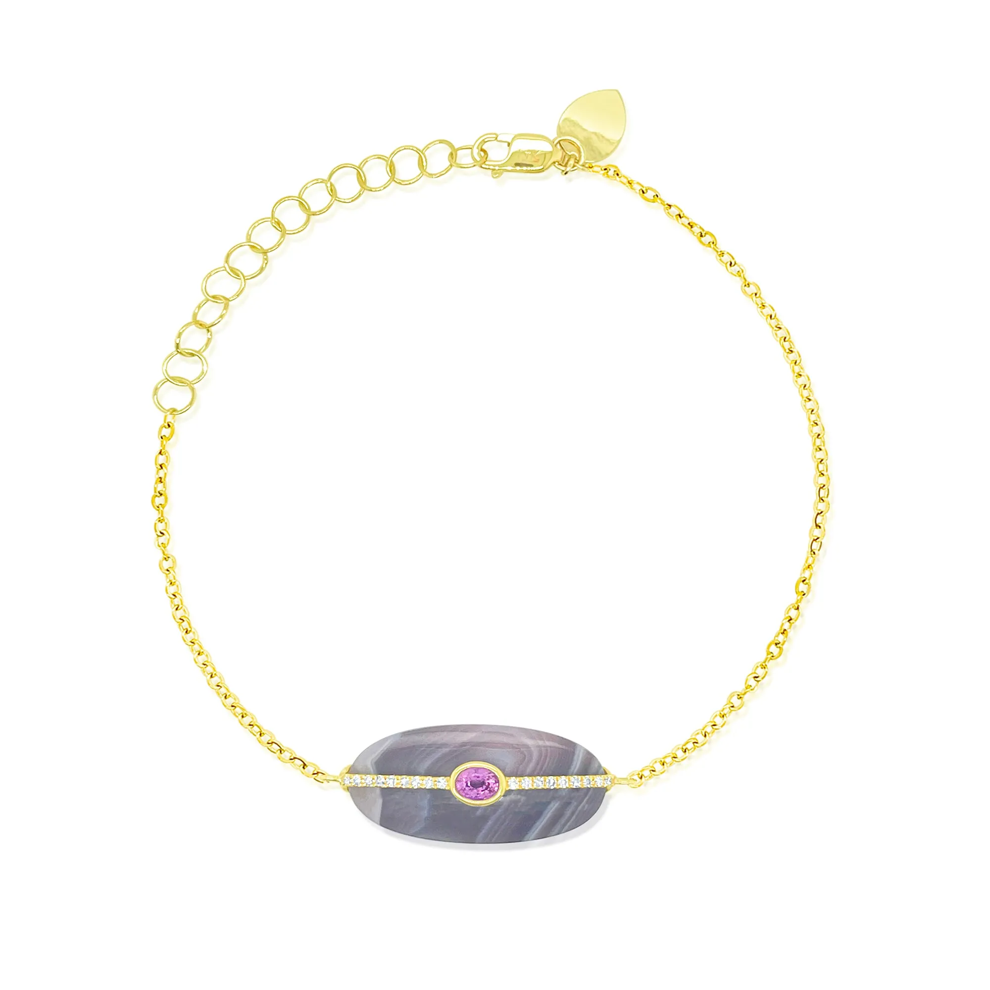 14kt Yellow Gold Agate and Pink Sapphire with Diamond Pendant Bracelet sold by Meira T