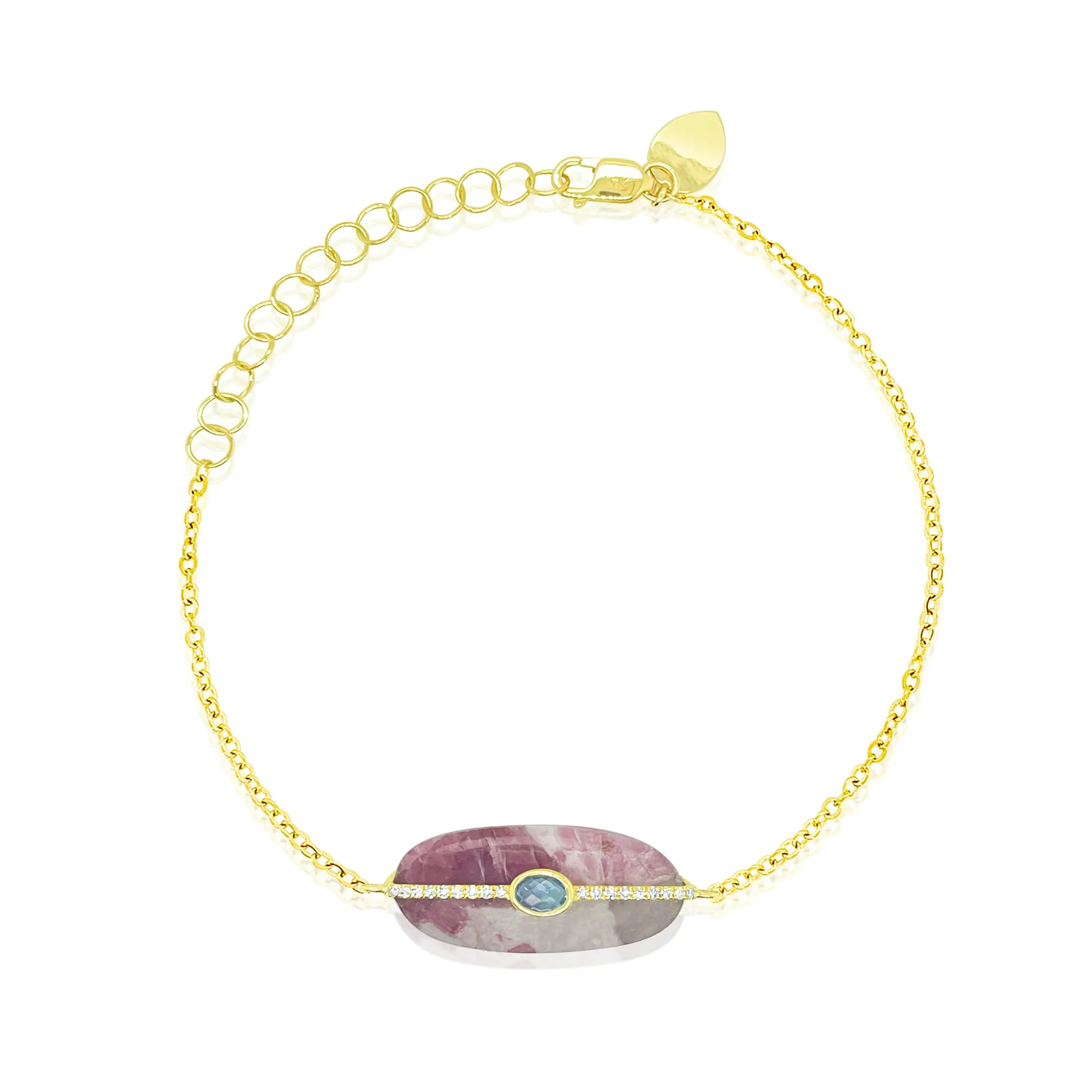 14kt Yellow Gold Pink Tourmaline with Blue Topaz and Diamond Pendant Bracelet sold by Meira T