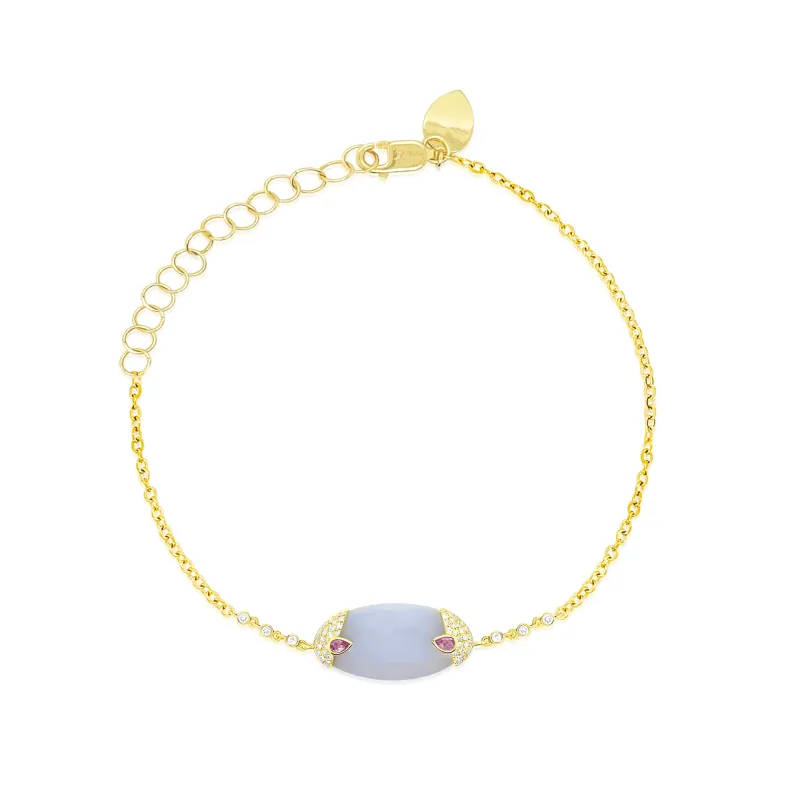 14kt Yellow Gold Chalcedony with Pink Sapphire and Diamond Charm Bracelet made by Meira T