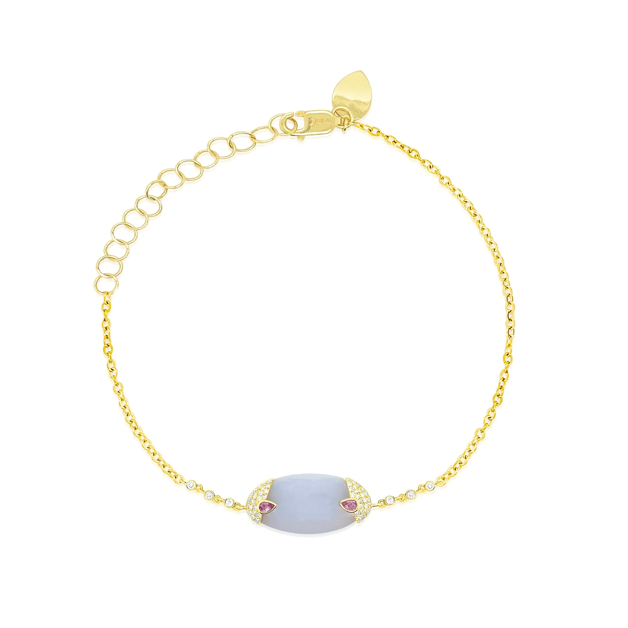 14kt Yellow Gold Chalcedony with Pink Sapphire and Diamond Charm Bracelet sold by Meira T