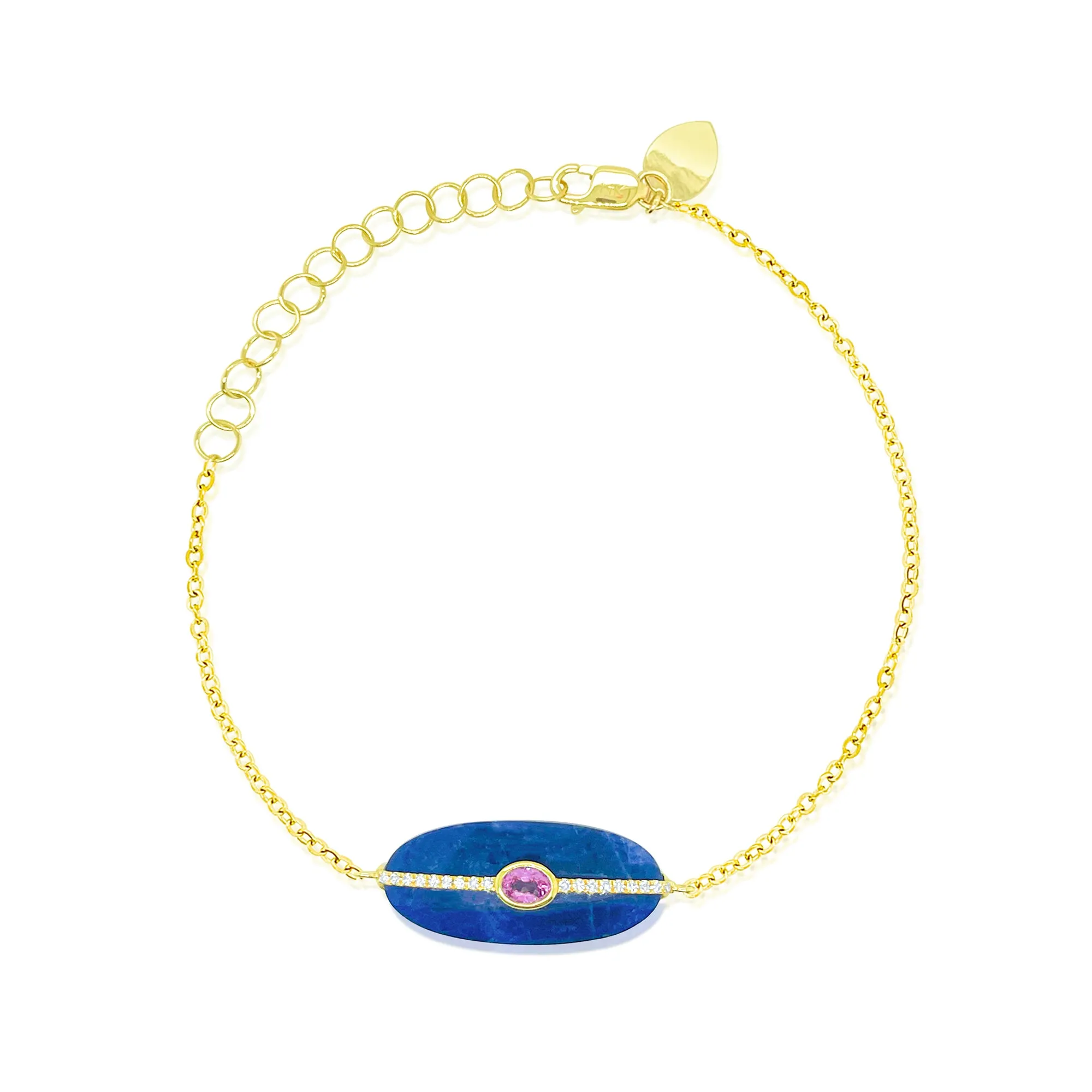 14kt Yellow Gold Sodalite with Pink Sapphire and Diamond Pendant Bracelet sold by Meira T