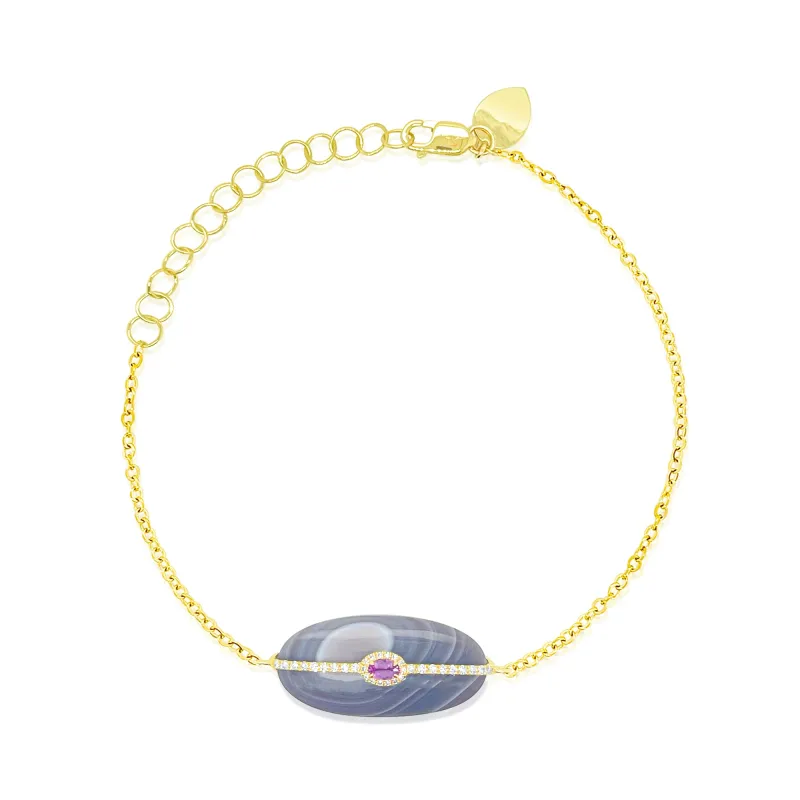 14kt Yellow Gold Agate and Diamond Pendant Bracelet made by Meira T