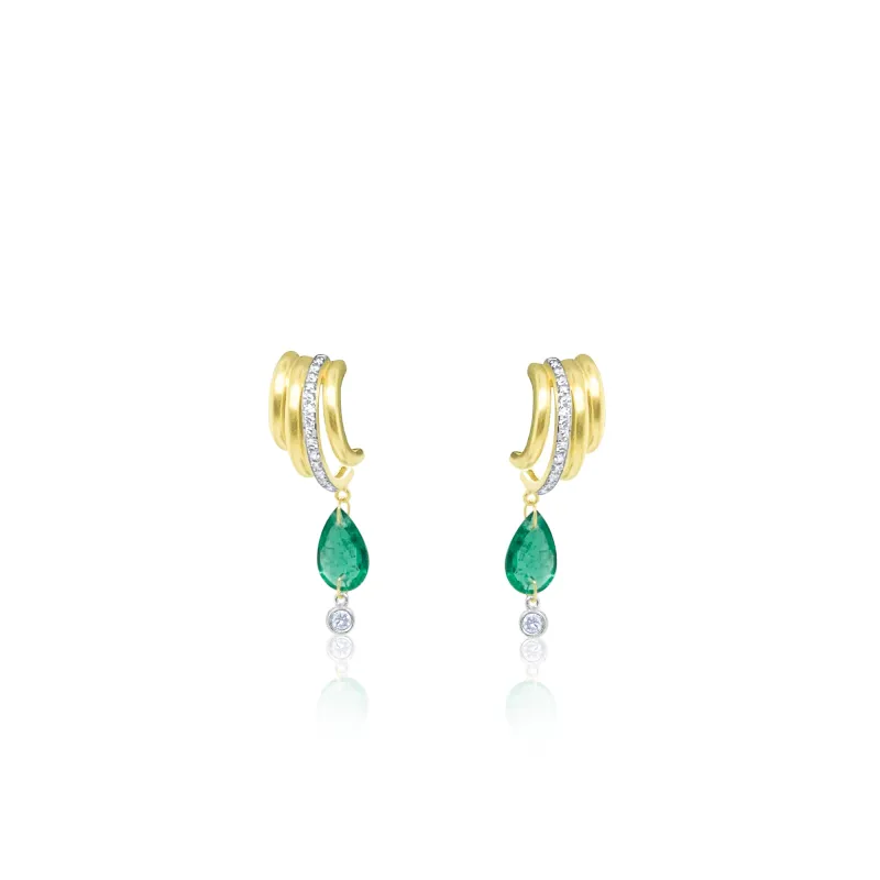 14kt Yellow Gold Diamond and Emerald Drop Earrings sold by Meira T