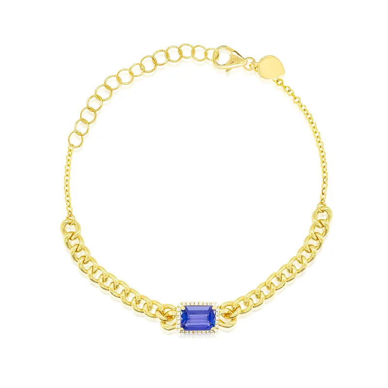 Tanzanite Cuban Link Chain Bracelet made by Meira T