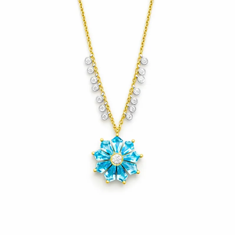 Blue Topaz Flower Necklace made by Meira T